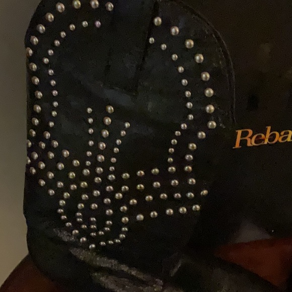 💥New Arrival REBA Black Biker Cowboy Boots Size 9.5M Retail $299 NEW - Picture 2 of 8